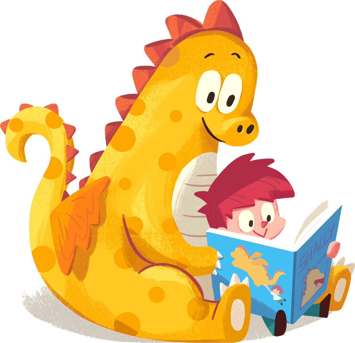 Shally AI fairytales - child reading a book with magical light coming out of it